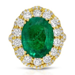 Oval Cut Green Emerald and Diamond Halo Ring/Pendant