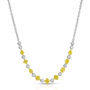 Bezel Set Mix Cut Colorless and Yellow Diamond Pendant Necklace