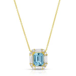 Emerald Cut Aquamarine and Diamond Pendant