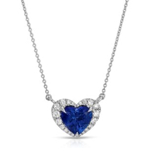 Heart Shape Tanzinite and Round Diamond Halo Pendant