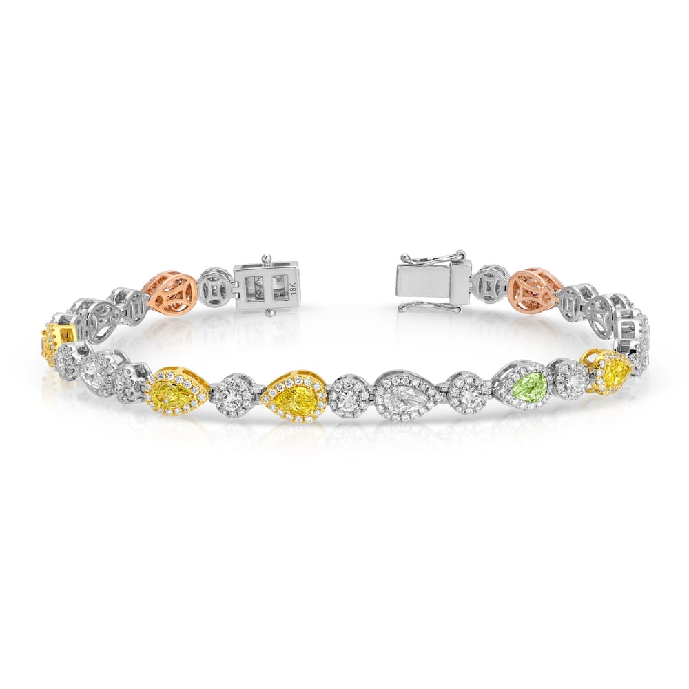Pear Cut Multicolor and Colorless Diamond Tennis Bracelet – 6.16 ct.