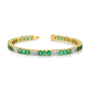 Emerald Cut Green Emerald and Emerald Cut Diamond Bracelet