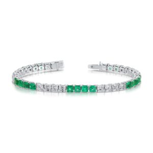Asscher Cut Green Emerald and Asscher Cut Diamond Bracelet