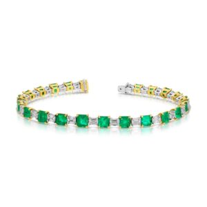 Emerald Cut Colombian Green Emerald and Emerald Cut Diamond Bracelet