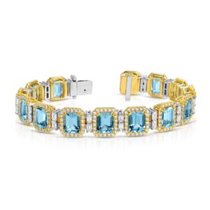 Emerald Cut Aquamarine and Emerald Cut Diamond Bracelet