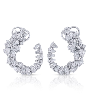 Pear and Round Cut Diamond Cluster Earrings