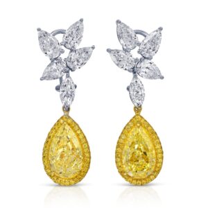 Pear Shape Yellow Diamond Floral Drop Earrings