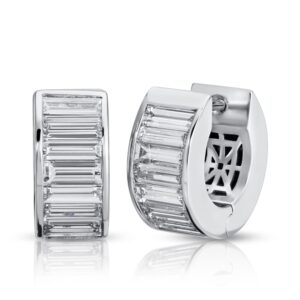 Channel Set Baguette Cut Diamond Huggie Earrings