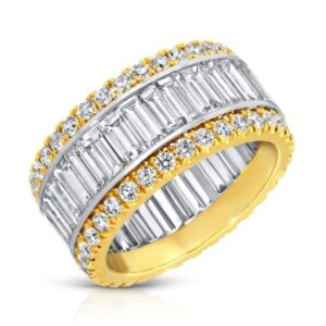 Elonagted Baguette and Round Cut Diamond Eternity Band Ring