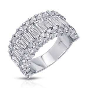 Elongated Baguette and Round Diamond Band Ring