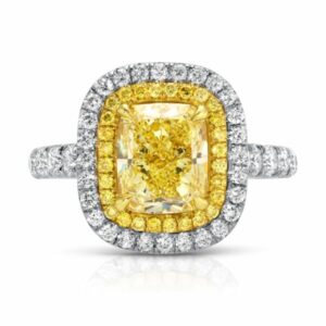 Cushion Cut Fancy Light Yellow Diamond and Halo Ring