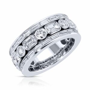 Emerald, Round, and Baguette Cut Diamond Band Ring