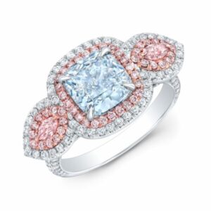 Cushion Cut Blue Diamond and Marquise Cut Pink Diamond Ring