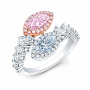Marquise Cut Fancy Pink and Fancy Blue Diamond Bypass Ring