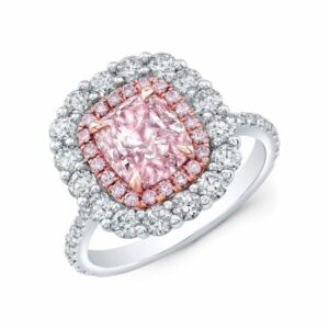 Cushion Cut Fancy Pink Diamond and Halo Ring
