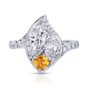 Cushion Cut Fancy Vivid Yellow-Orange Diamond and Marquise Cut Ring