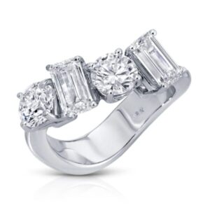 Emerald Cut and Round Diamond Band Ring
