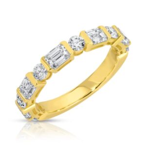 East-West Set Emerald Cut and Round Diamond Band Ring