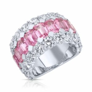 Emerald Cut Pink Sapphire and Diamond Band Ring