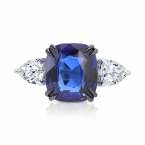 Cushion Cut Blue Sapphire and Pear Shape Diamond Ring