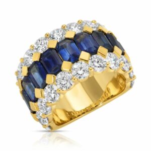 Emerald Cut Blue Sapphire and Diamond Band Ring