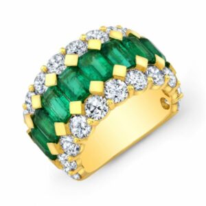 Emerald Cut Green Emerald and Diamond Band Ring