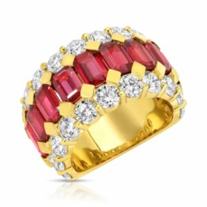 Emerald Cut Ruby and Diamond Band Ring