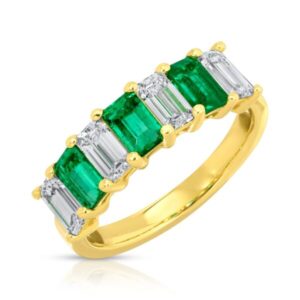 Emerlad Cut Green Emerald and Emerald Cut Diamond Ring