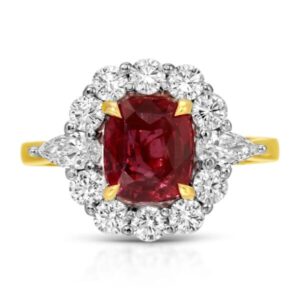 Cushion Cut Ruby and Diamond Halo Ring