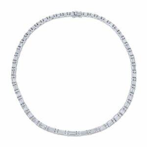 Elonagted Baguette and Round Cut Diamond Tennis Necklace