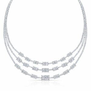 Emerald and Baguette Cut Diamond Three-Layer Necklace