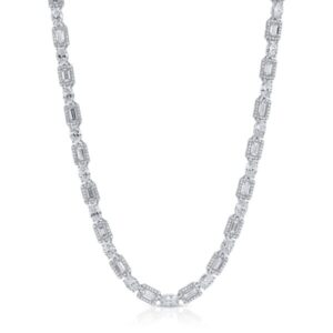 Emerald and Oval Cut Diamond Tennis Necklace