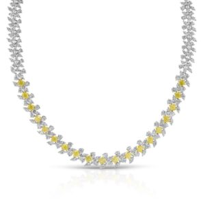 Cushion Cut Yellow Diamond and Mix Cut Diamond Necklace