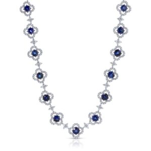 Cushion Cut Blue Sapphire and Diamond Necklace