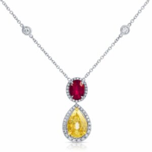 Pear Shape Fancy Yellow Diamond and Pigeon Blood Ruby Pendant