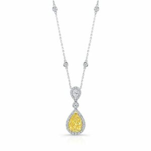 Pear Shape Fancy Yellow Diamond Halo Pendant
