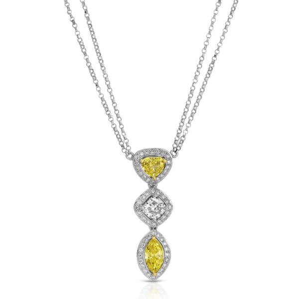 Mix Fancy Shape Yellow and Colorless Diamond Halo Pendant