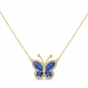 Blue Sapphire and Diamond Butterfly Pendant