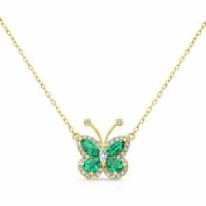 Green Emerald and Diamond Butterfly Pendant