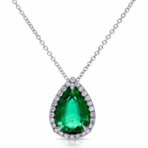 Pear Shape Green Emerald and Diamond Pendant