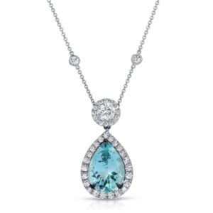 Pear Shape Aquamarine and Round Diamond Pendant