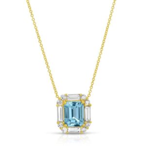 Emerald Cut Aquamarine and Diamond Pendant