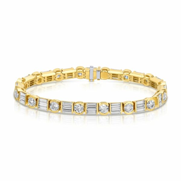 Bar Set Baguette and Round Cut Diamond Tennis Bracelet – 10.96 ct.