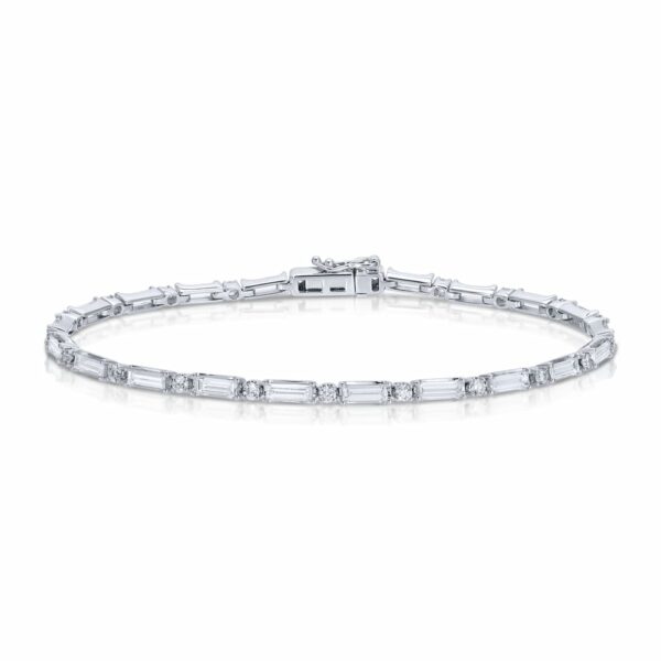 East-West Baguette and Round Cut Diamond Tennis Bracelet – 2.99 ct.