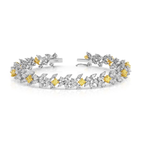 Cushion Cut Yellow Diamond and Mix Cut Diamond Bracelet