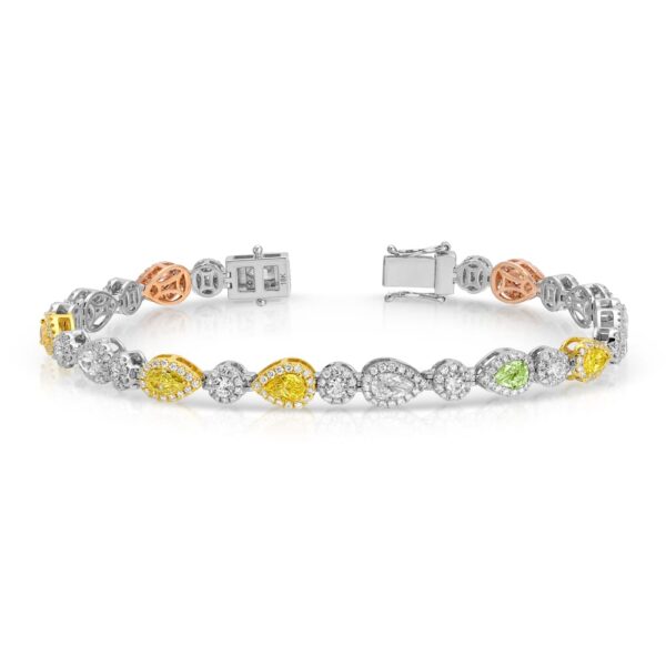 Pear Cut Multicolor and Colorless Diamond Tennis Bracelet – 6.16 ct.