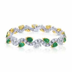 Pear Shape Green Emerald and Diamond Bracelet