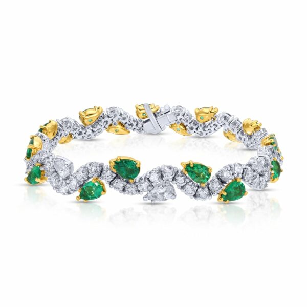 Pear Shape Green Emerald and Diamond Bracelet