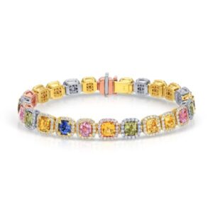 Cushion Cut Multi-Color Sapphire and Diamond Tennis Bracelet