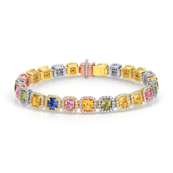 Cushion Cut Multi-Color Sapphire and Diamond Tennis Bracelet